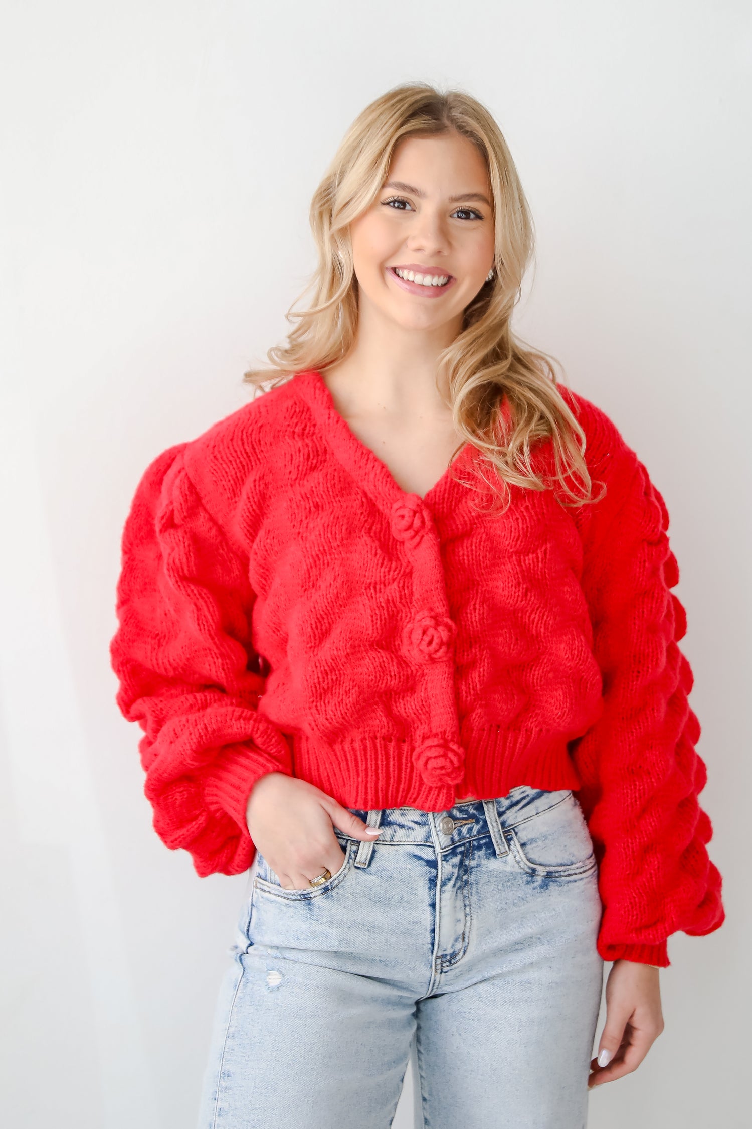 Charismatic Romantic Red Sweater Cardigan