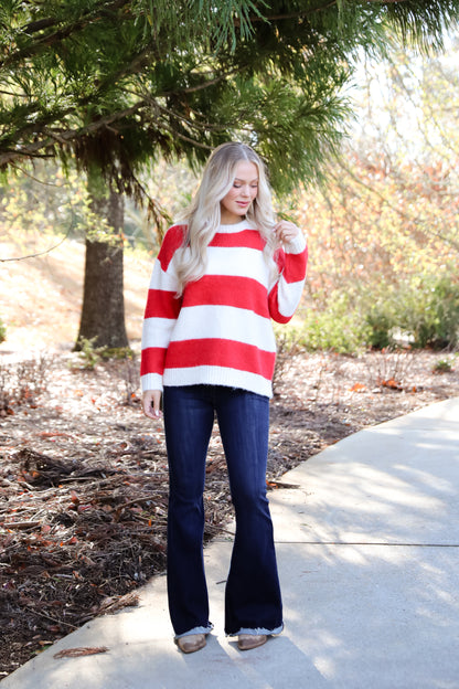 Modern Detail Red Striped Sweater