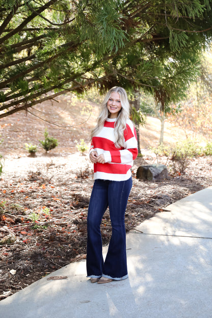 Modern Detail Red Striped Sweater