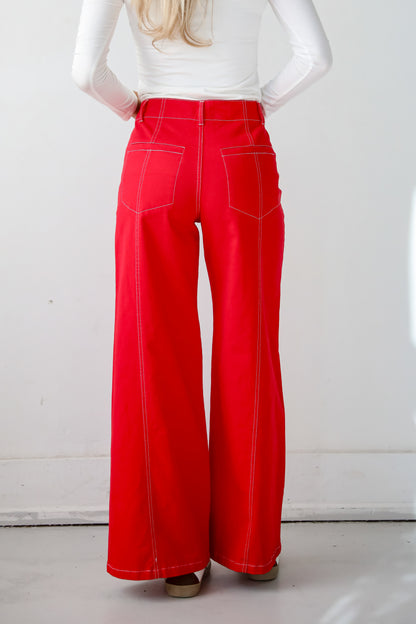 Chic Consideration Red Wide Leg Pants