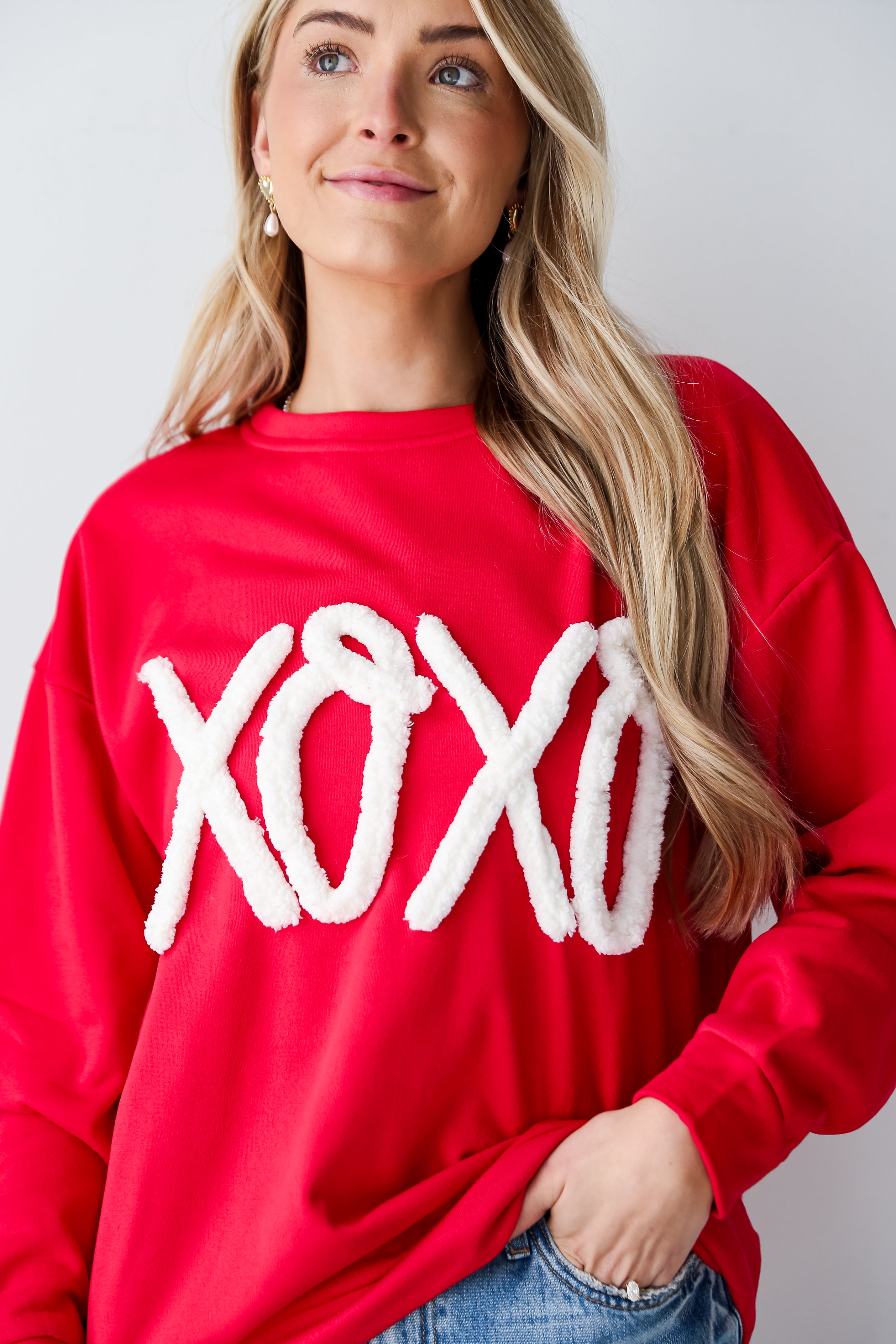 womens Red XOXO Fleece Pullover