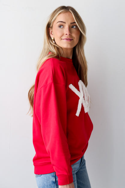 oversized Red XOXO Fleece Pullover