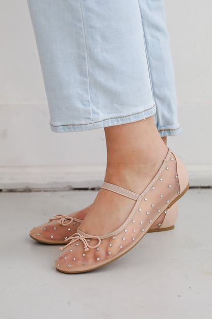 Living For Love Nude Mesh Rhinestone Ballet Flats