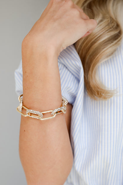 Gold Rhinestone Chainlink Bracelet