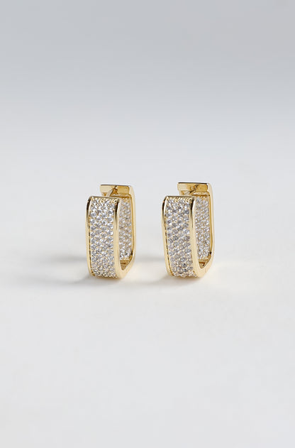 Gold Rhinestone Square Hoop Earrings