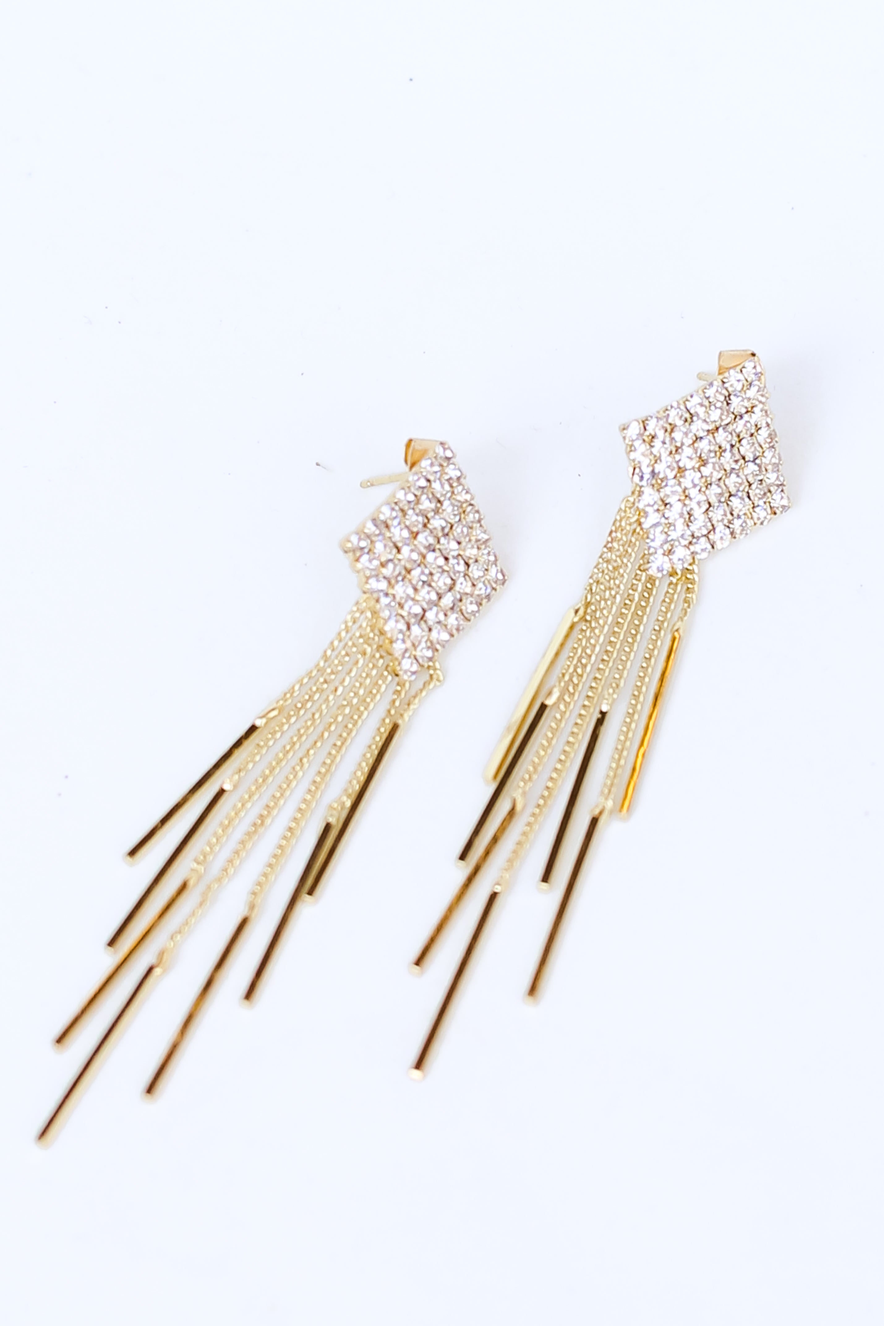 Gold Rhinestone Fringe Statement Earrings