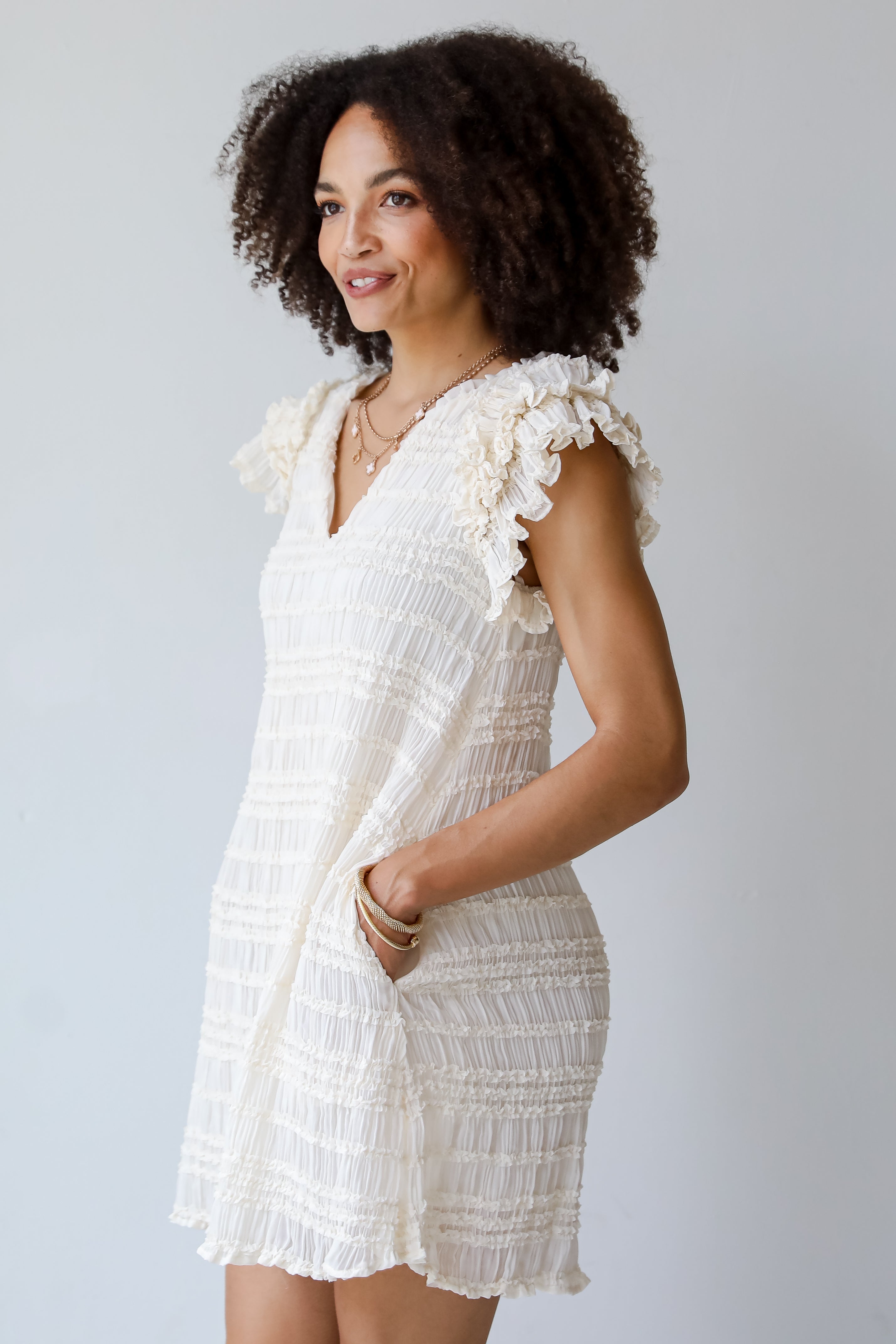 Cascading Crush Off White Ruffle Mini Dress