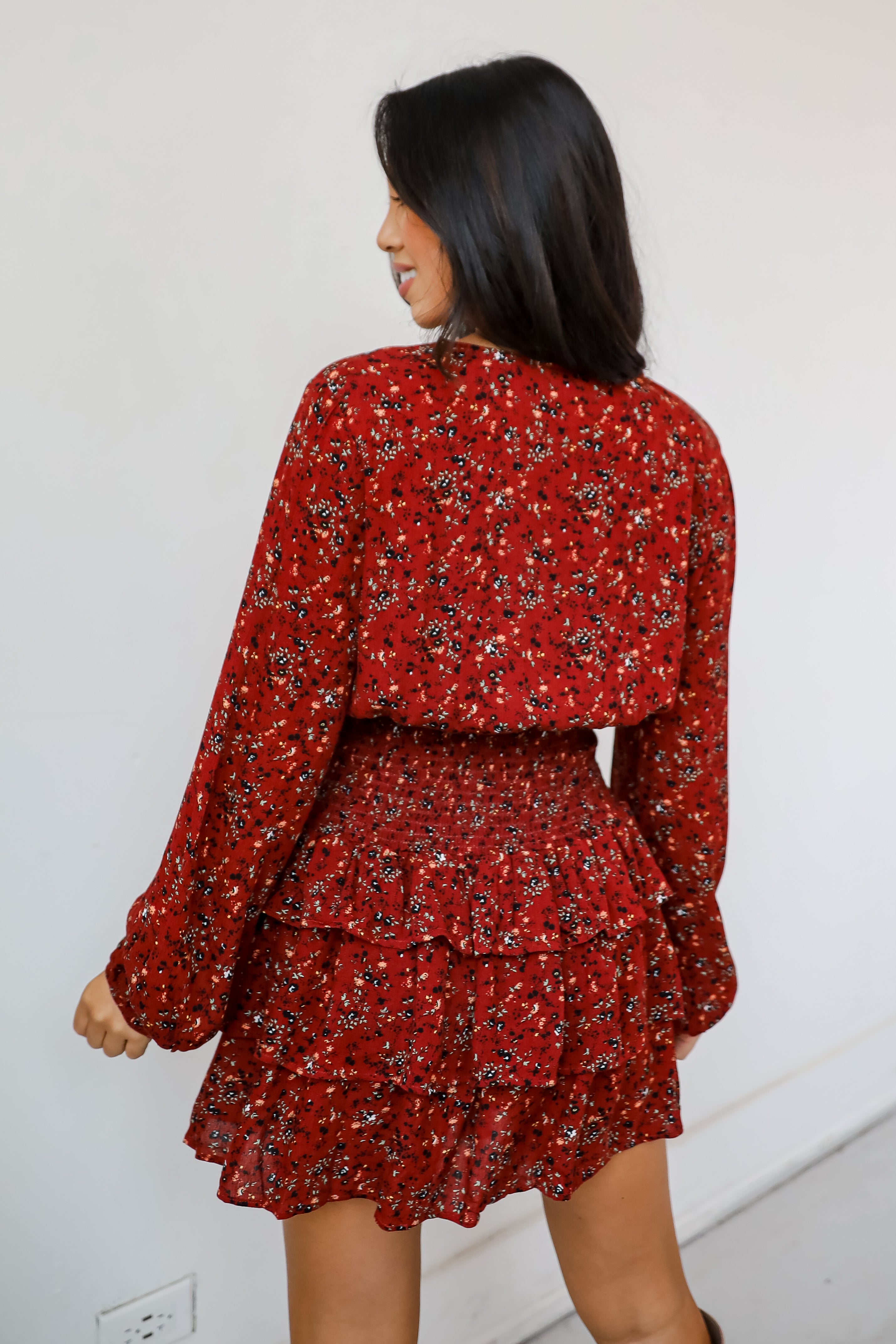 Decadent Presence Rust Floral Mini Dress