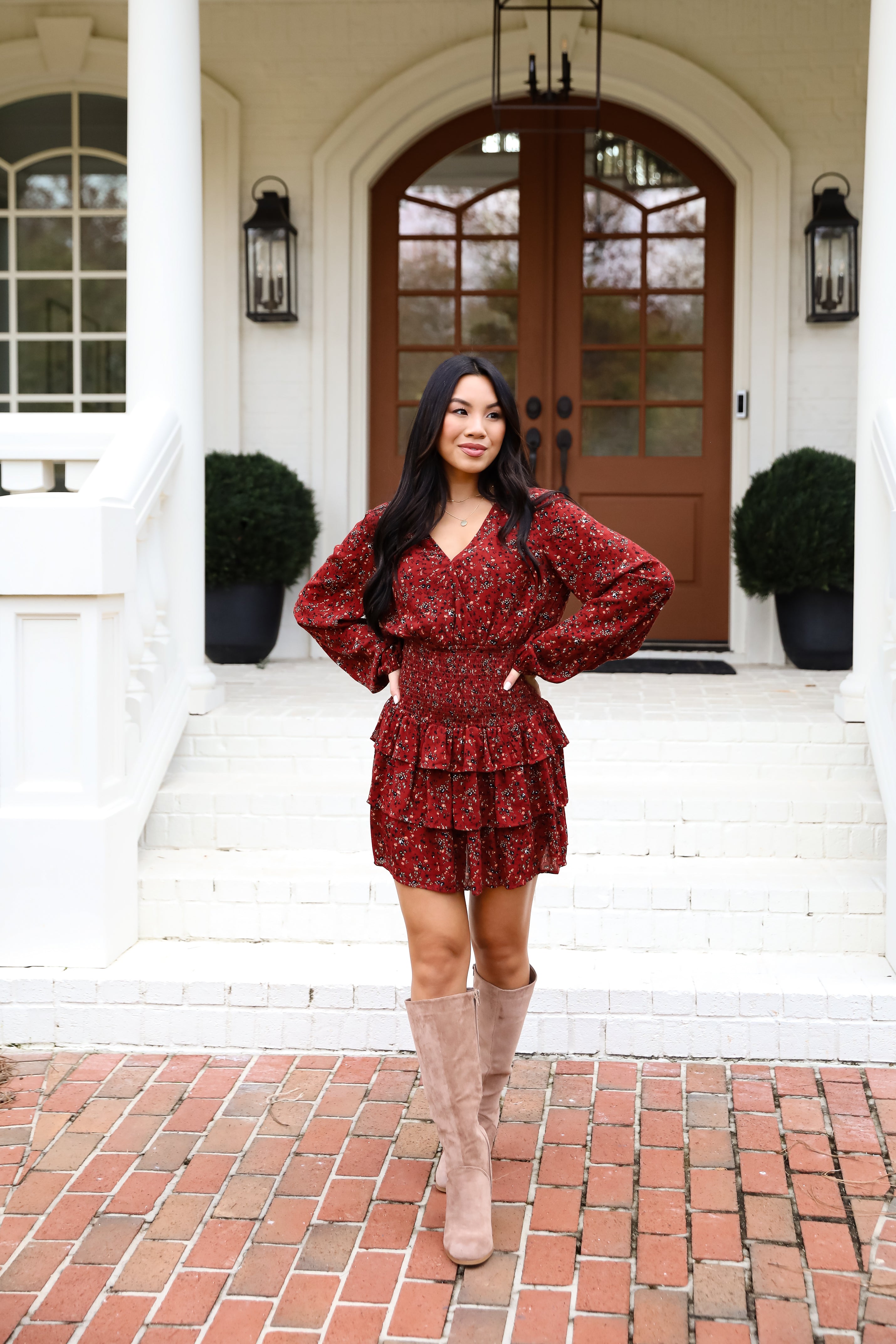 Decadent Presence Rust Floral Mini Dress