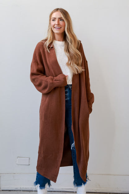 cozy Mocha Longline Sweater Cardigan