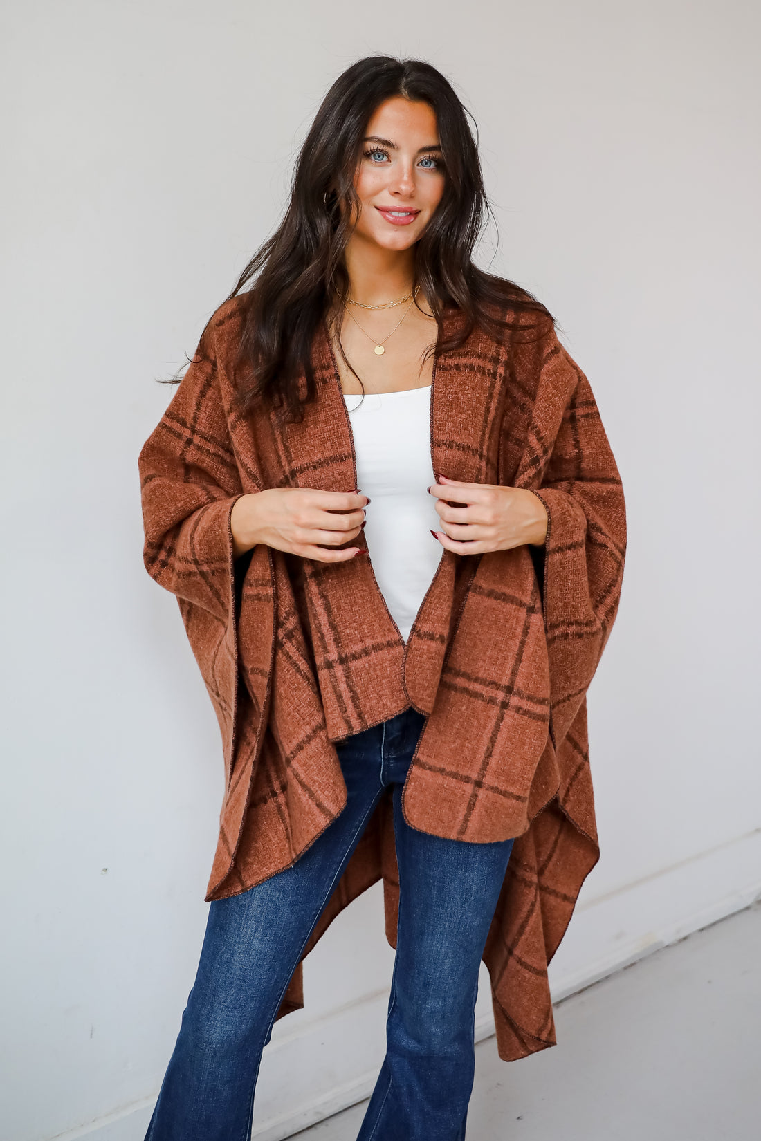 Cozy Success Rust Plaid Shawl