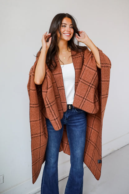 Cozy Success Rust Plaid Shawl