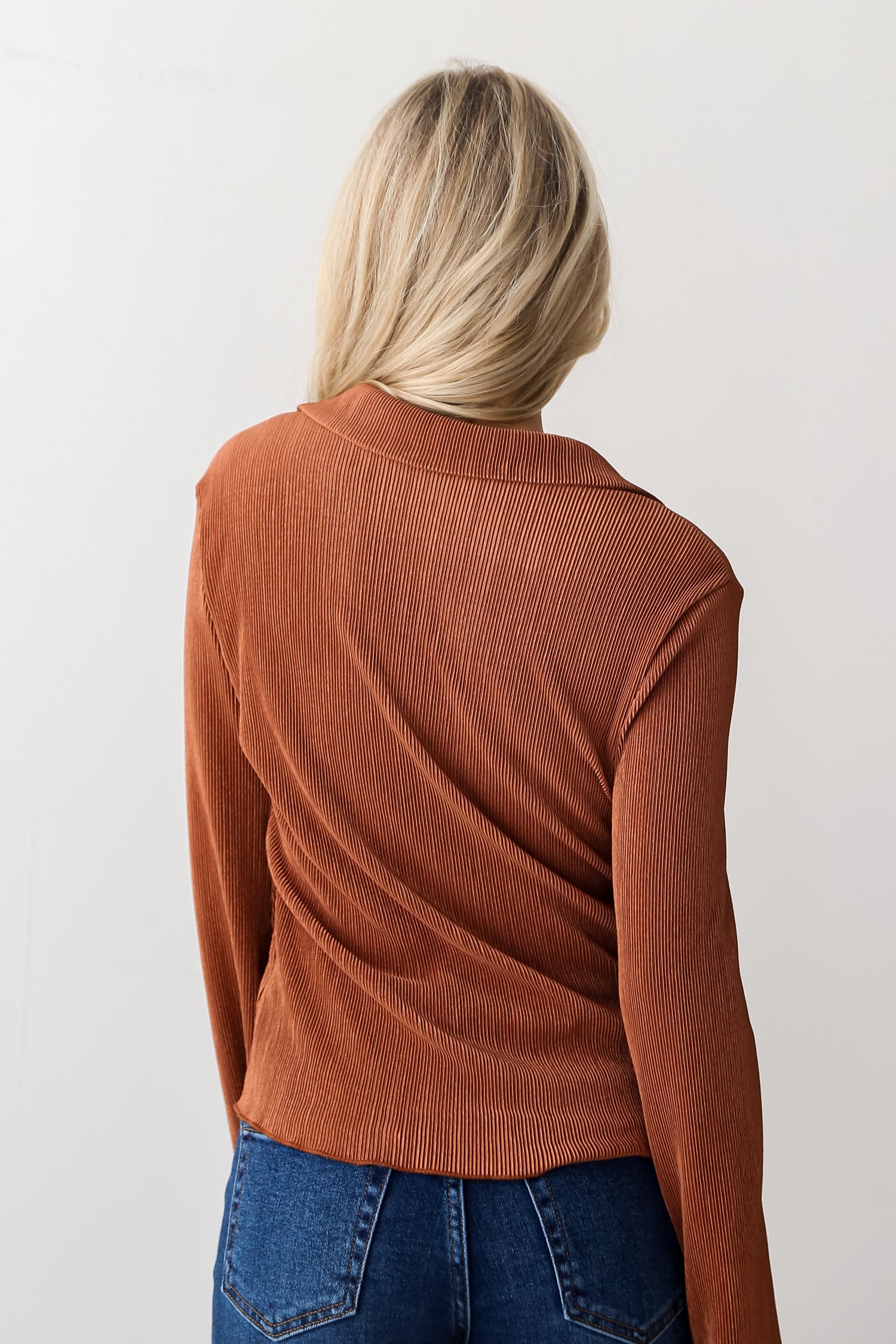 Camel Plisse Blouse back view