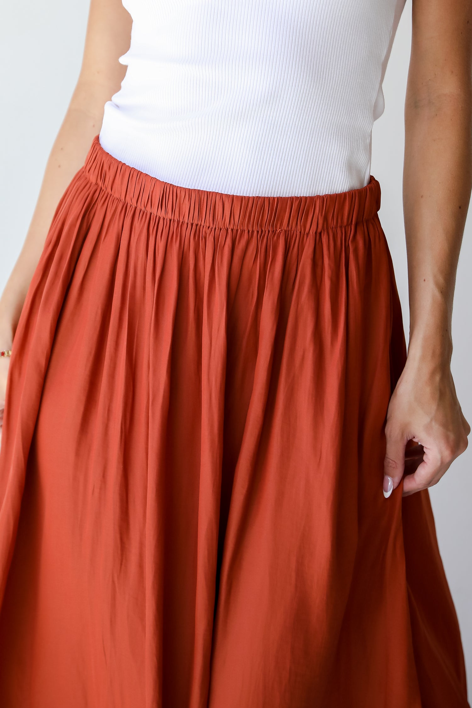 Rust Satin Midi Skirt