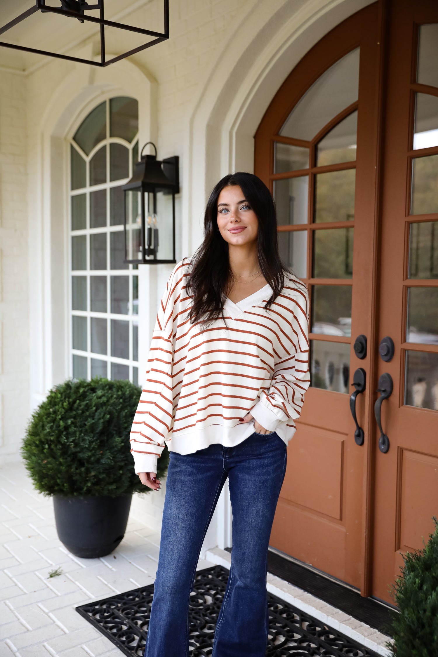 Positively Delightful Brick Striped Knit Top