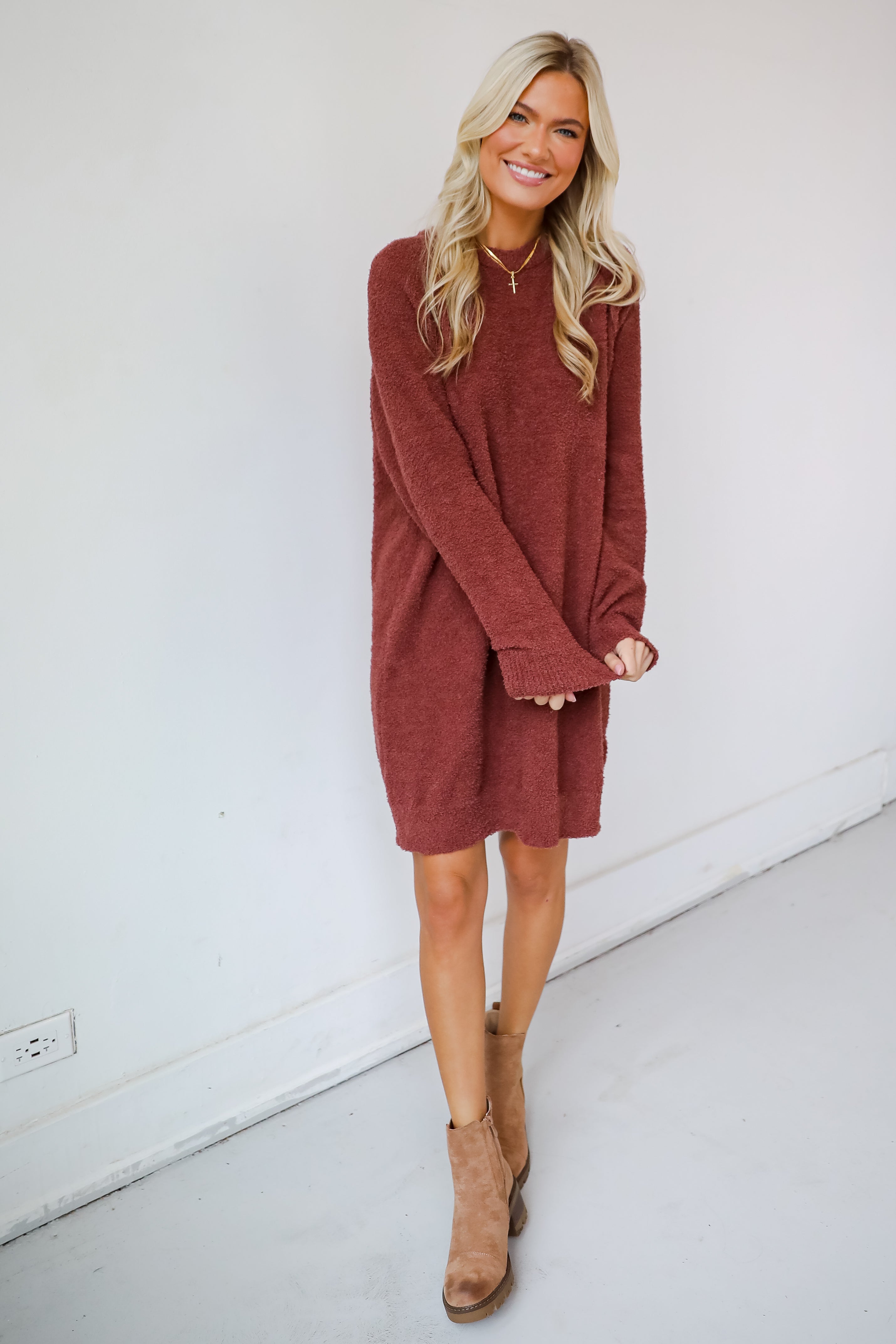 Addison Fuzzy Knit Mini Sweater Dress