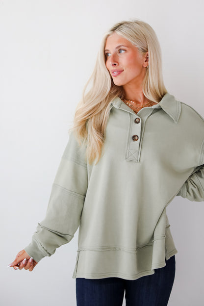 Majorly Comfy Sage Collared Pullover