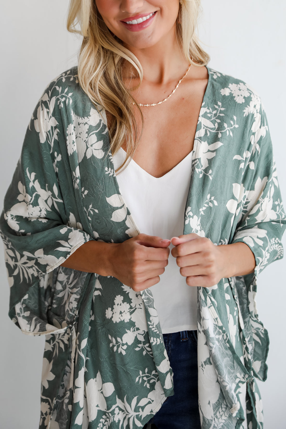 Feeling Flouncy Sage Floral Kimono