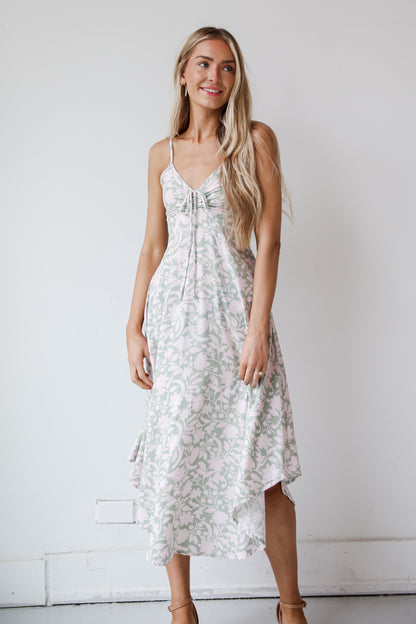 womens Sage Floral Midi Dress