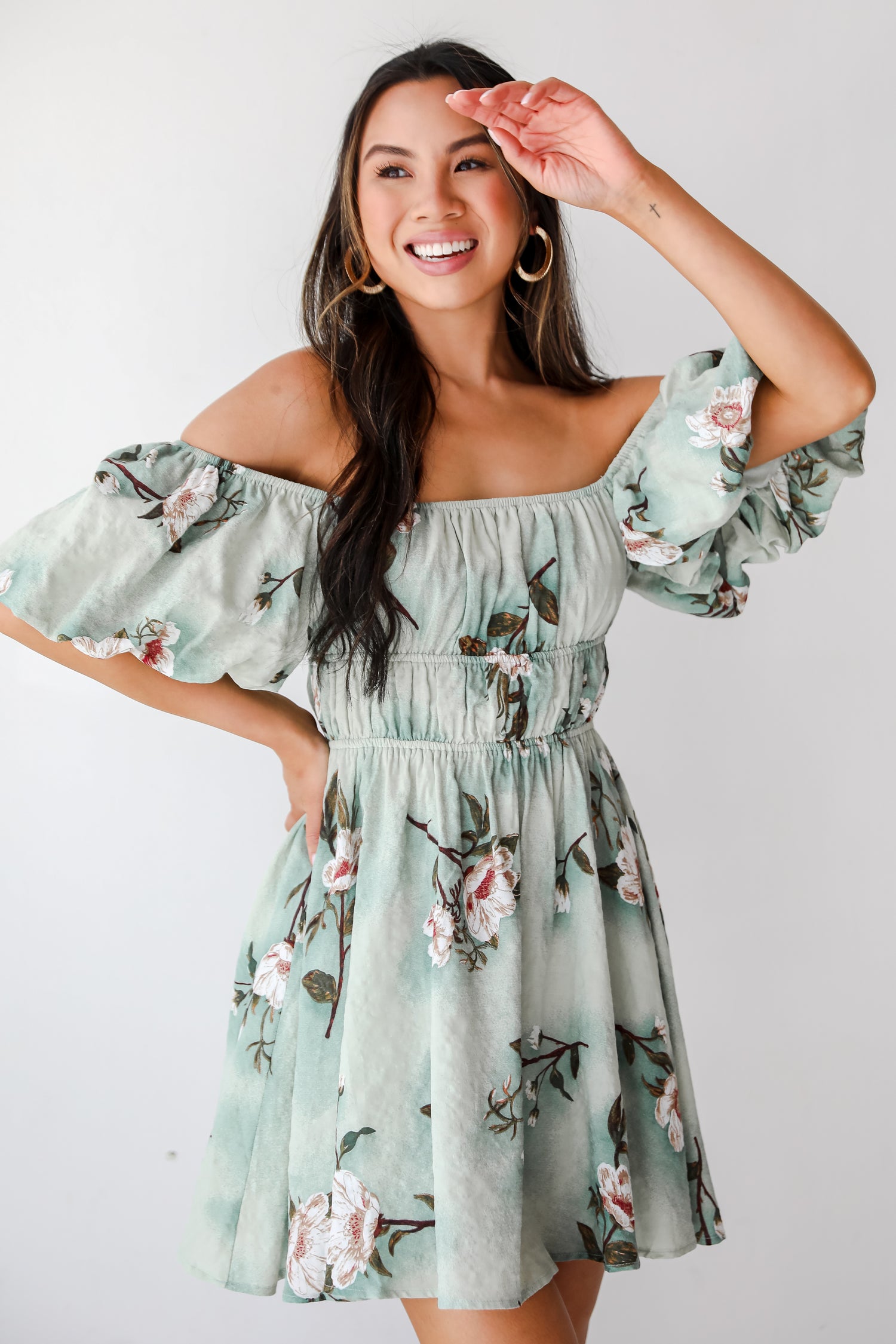 puff sleeve floral dress