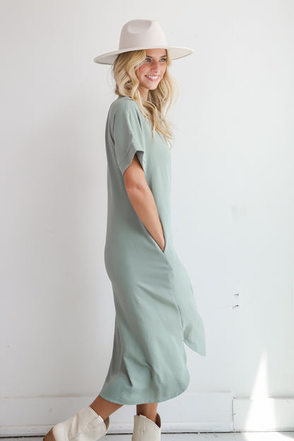 Radiant Moment Sage Button Front Midi Dress