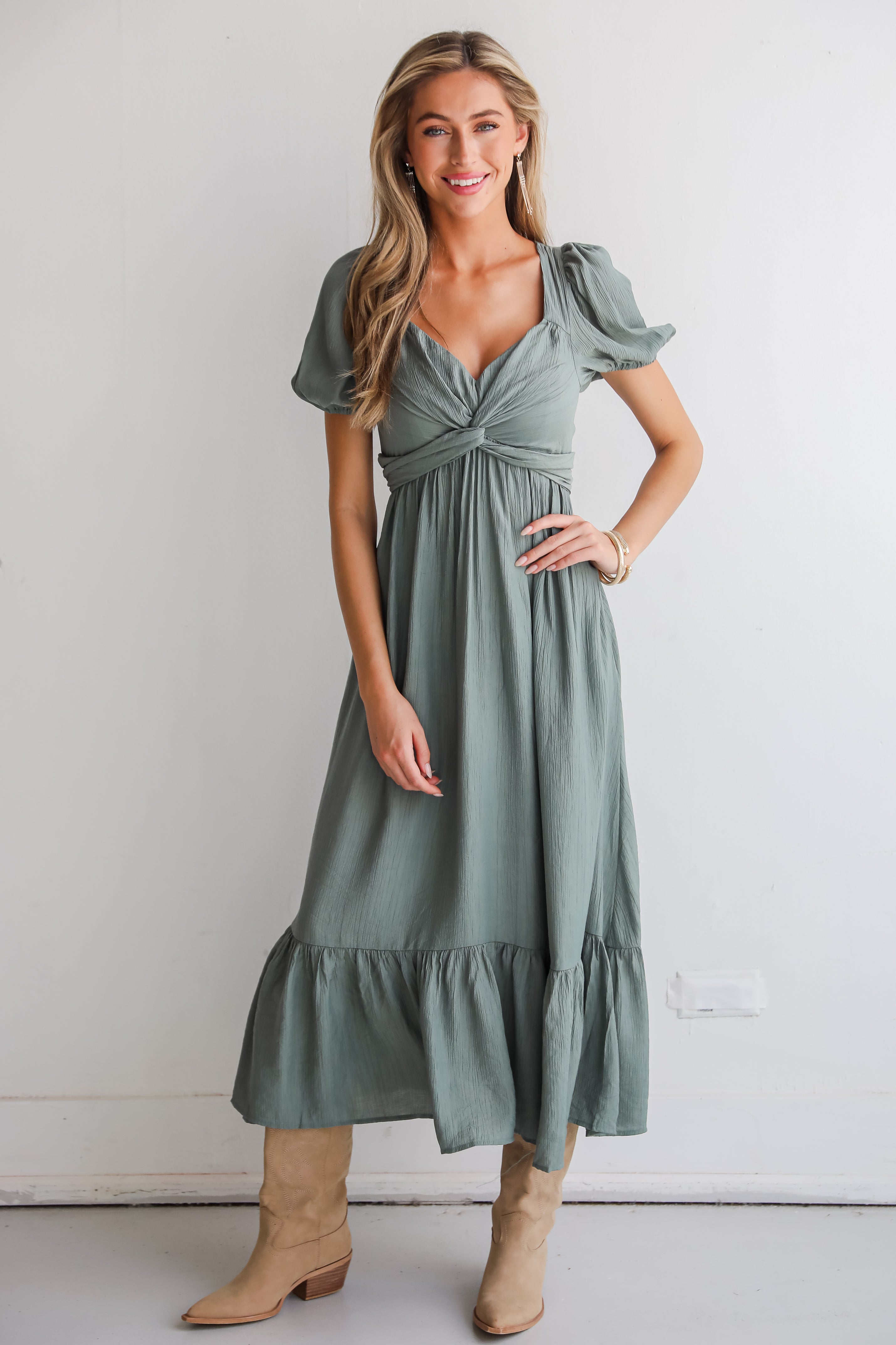 Confident Moves Sage Midi Dress