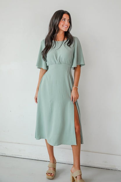 Immaculate Aura Sage Midi Dress