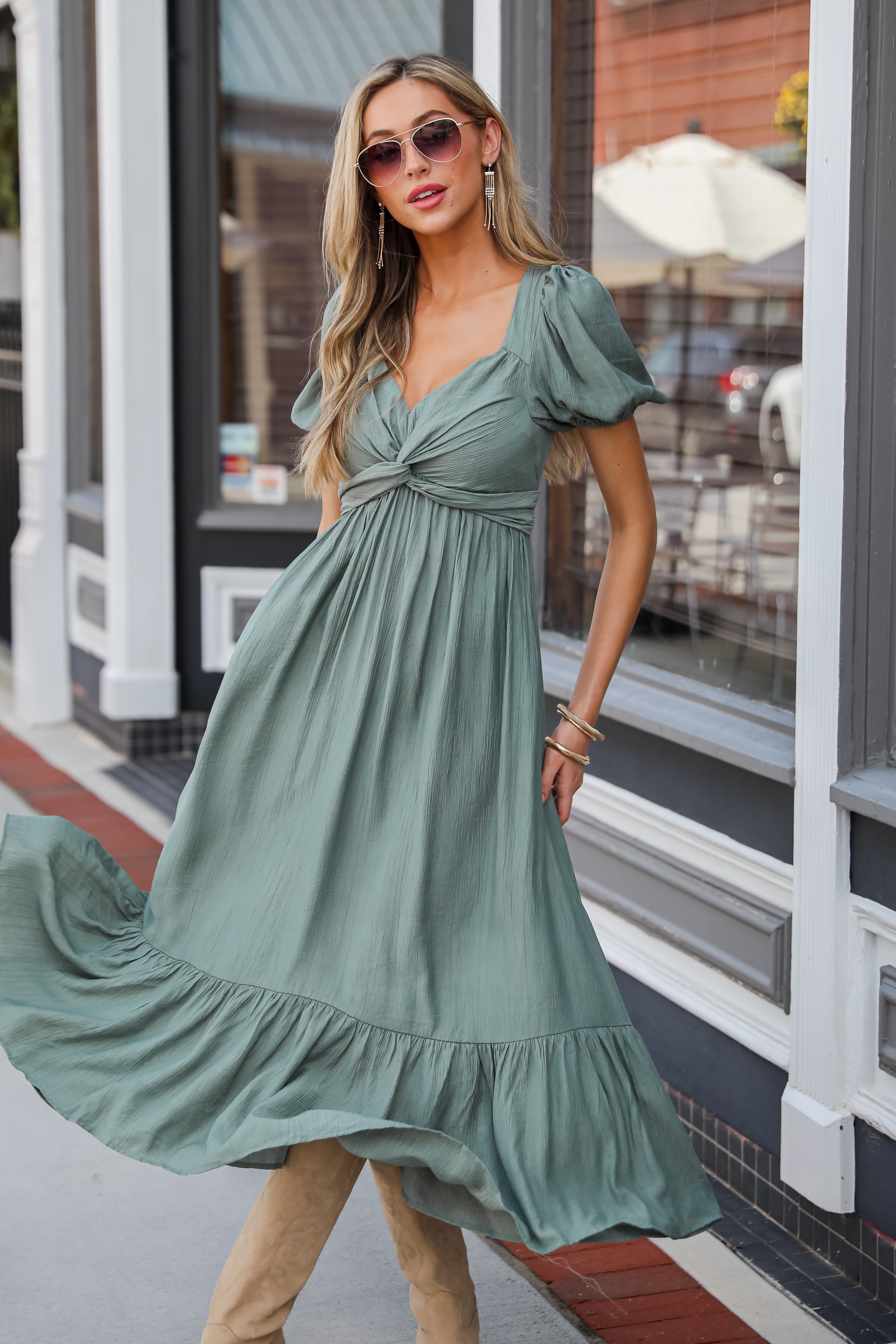 Confident Moves Sage Midi Dress