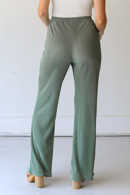 sage Plisse Satin Pants back view