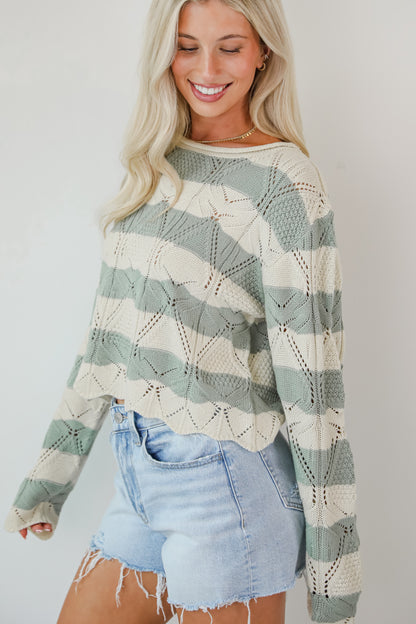 Strolls In The Sand Sage Striped Knit Top