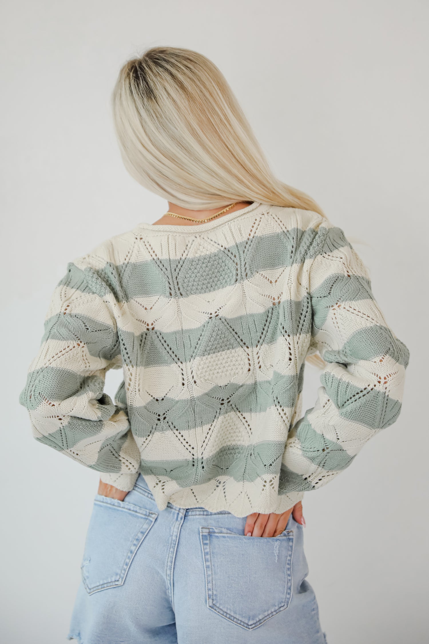 Strolls In The Sand Sage Striped Knit Top