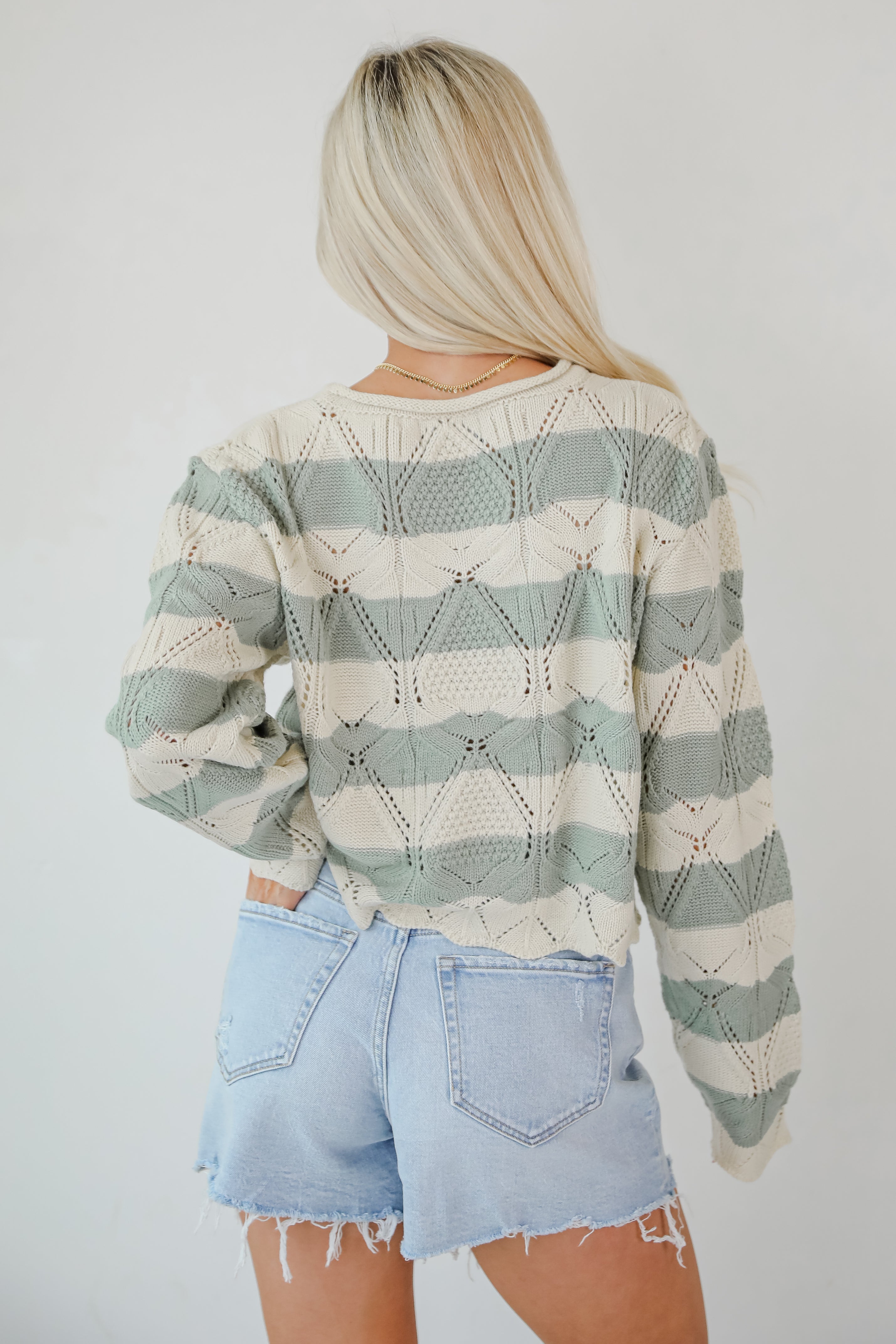 Strolls In The Sand Sage Striped Knit Top