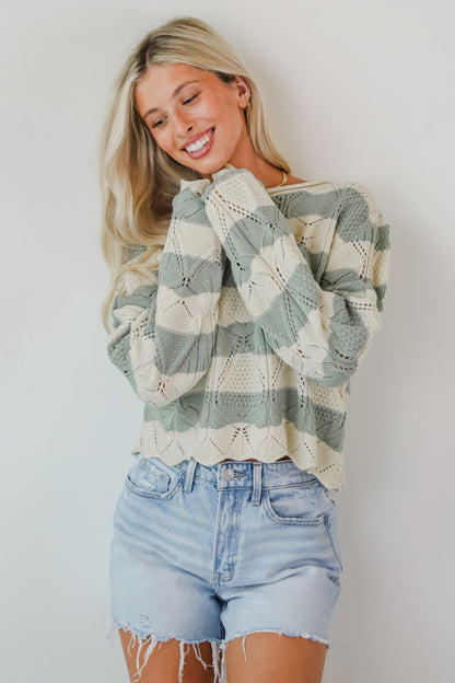 Strolls In The Sand Sage Striped Knit Top