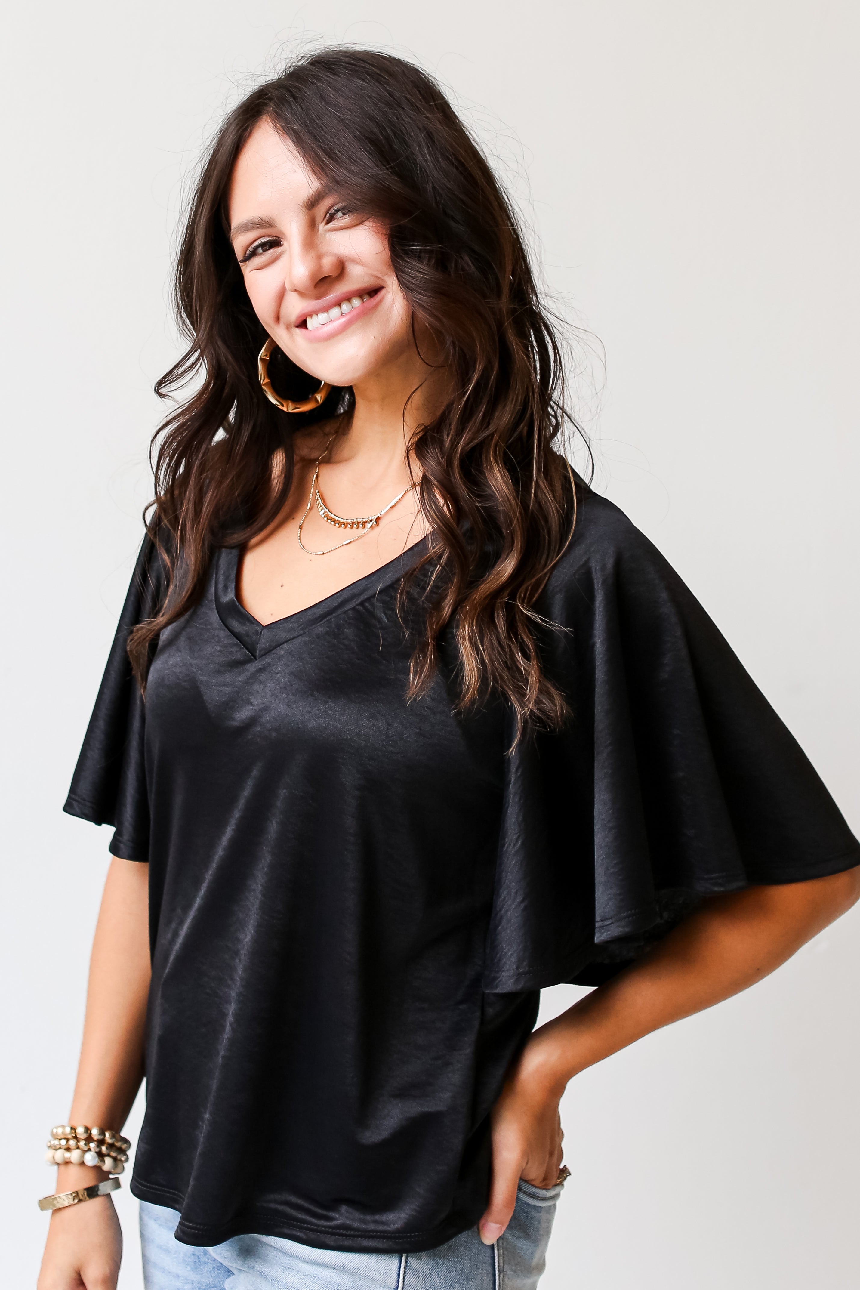 trendy black Satin Top