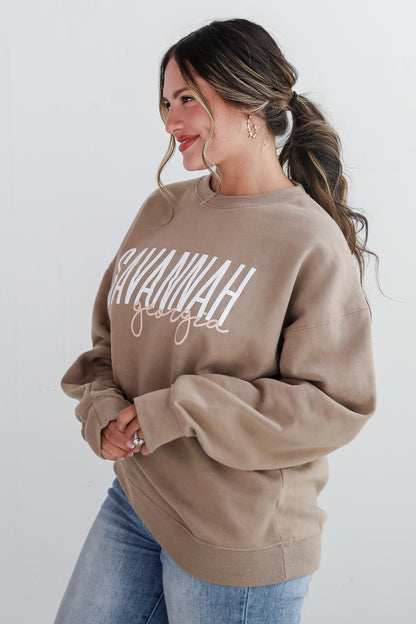 Tan Savannah Georgia Script Sweatshirt