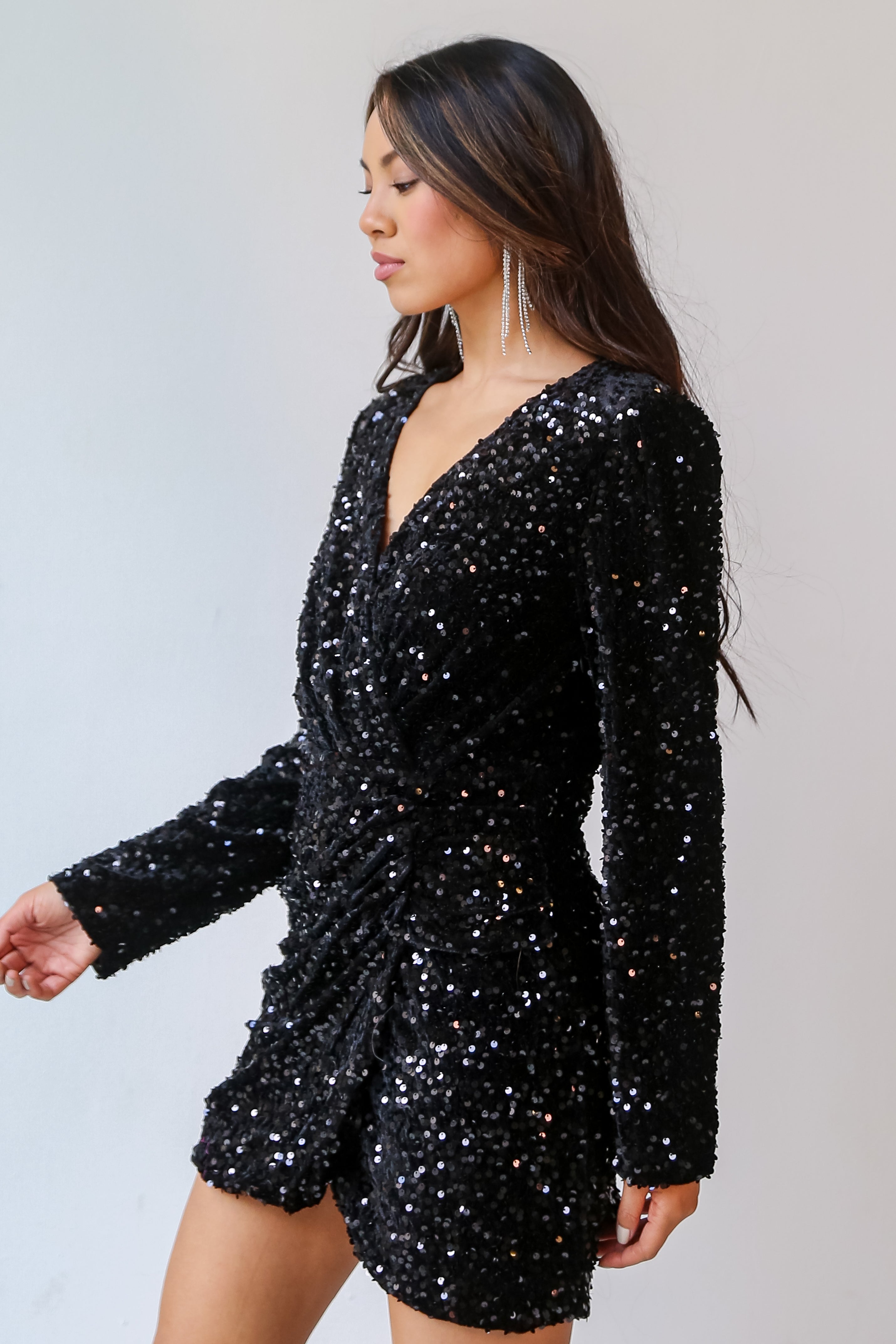 sparkly black Velvet Sequin Mini Dress