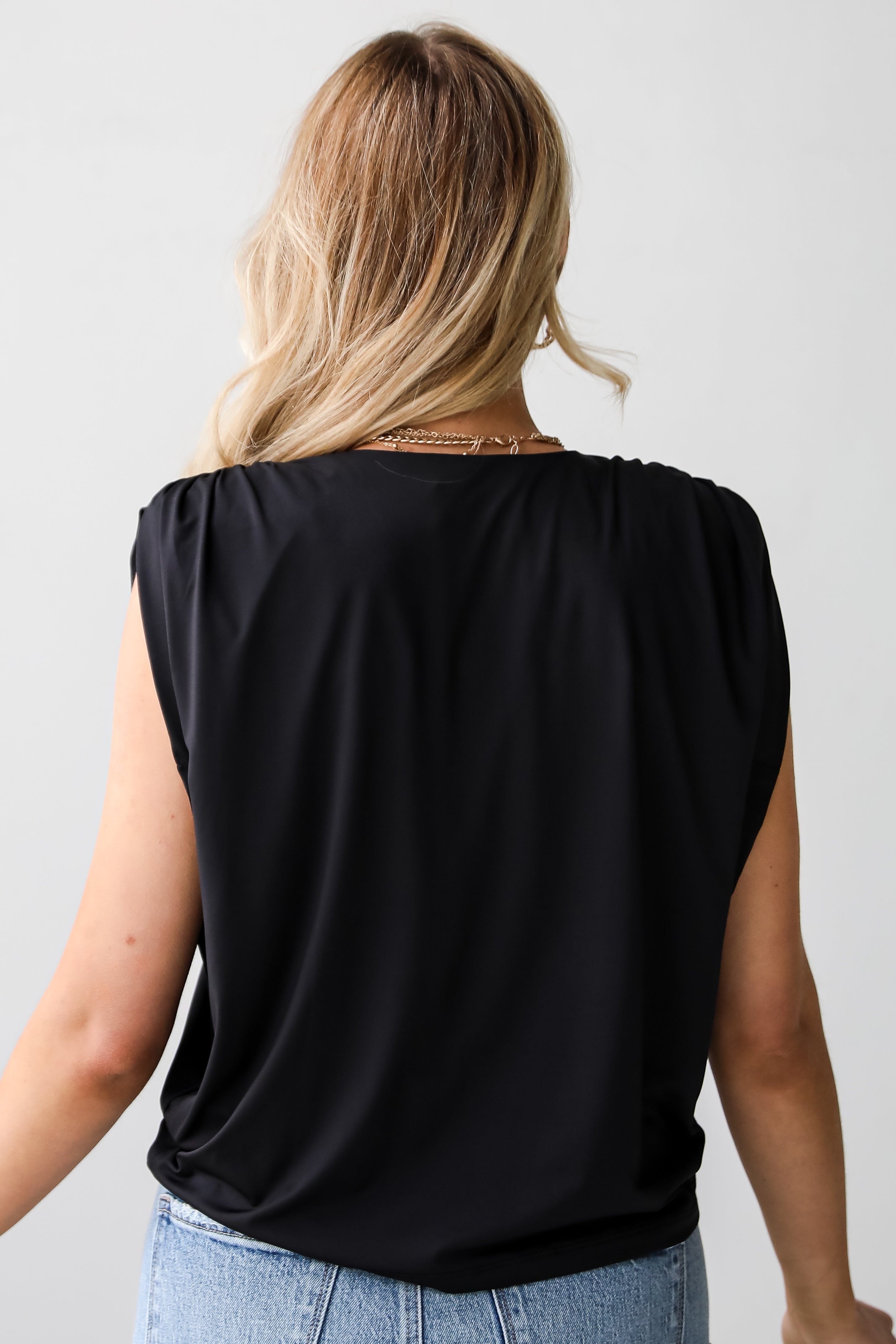 cute black Shoulder Pad Blouse