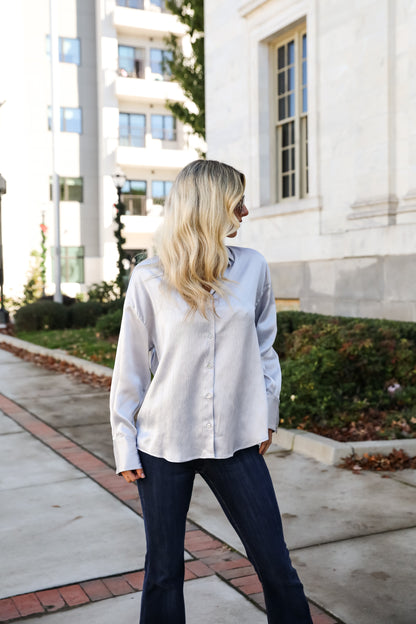 Pristine Luxury Satin Button-Up Blouse