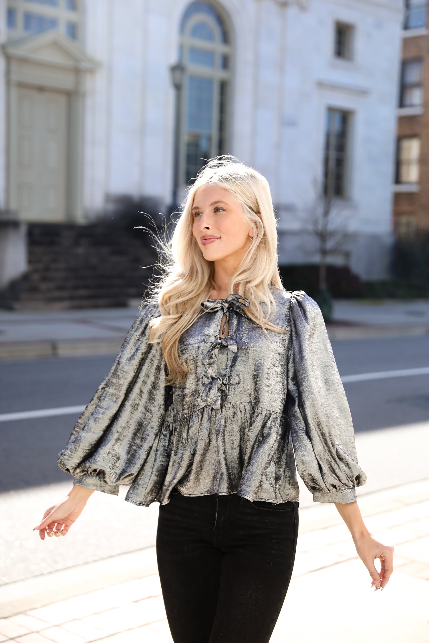 Notably Luxe Metallic Bow Blouse