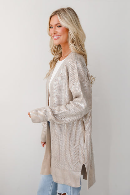 Marvelous Shine Silver Metallic Sweater Cardigan