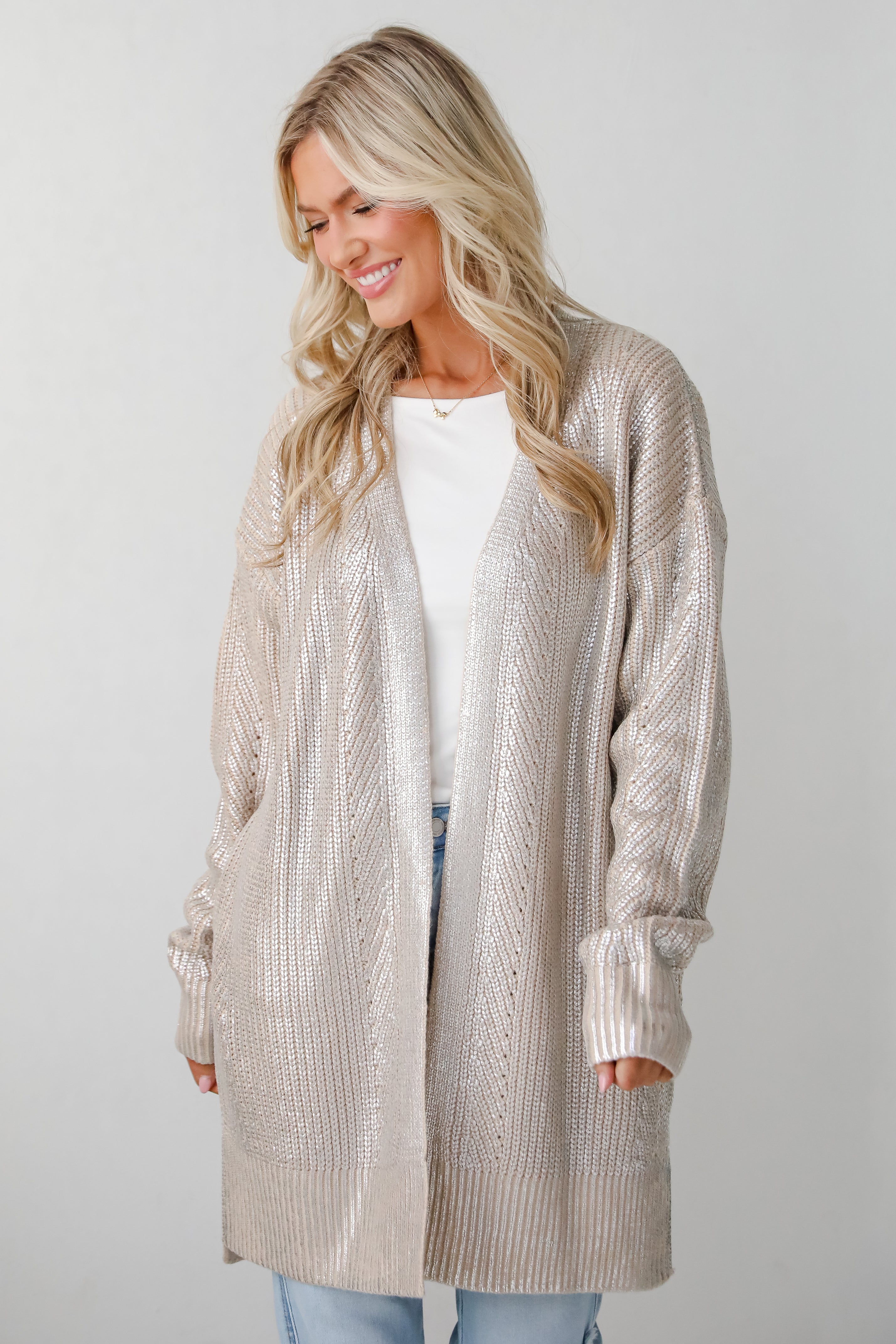 Marvelous Shine Silver Metallic Sweater Cardigan