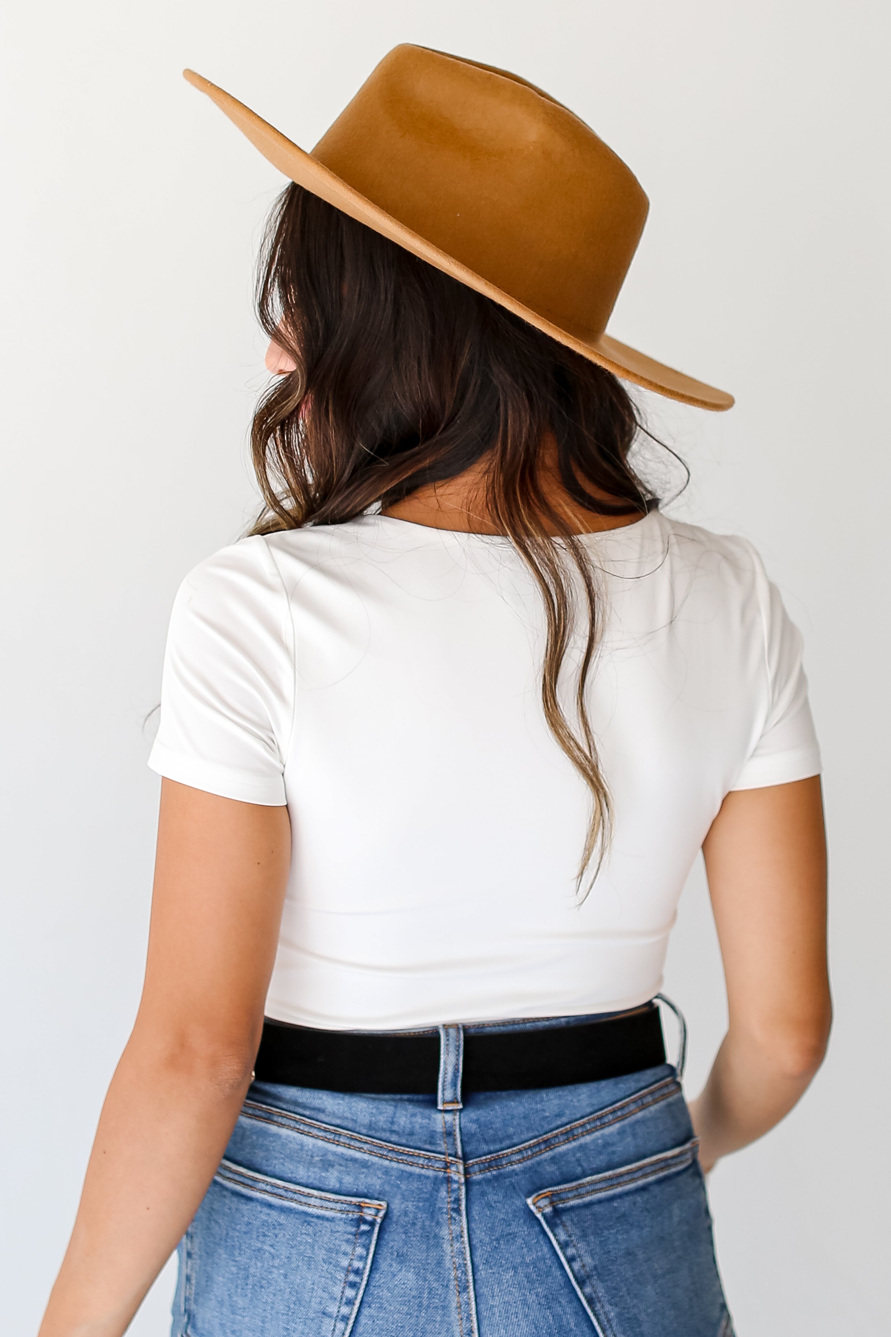 white Square Neck Short Sleeve Bodysuit back view