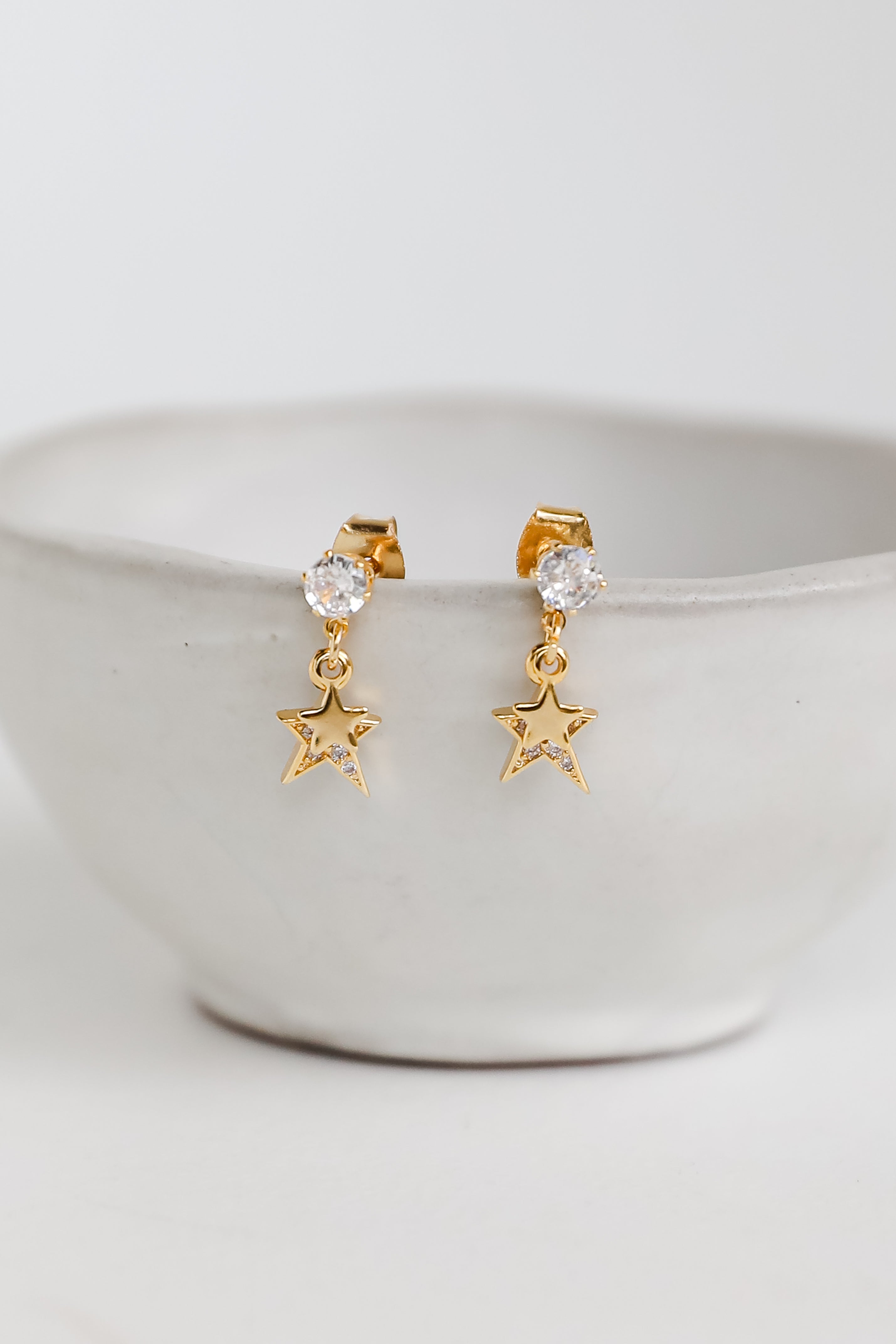 Addison Gold Rhinestone Star Drop Stud Earrings