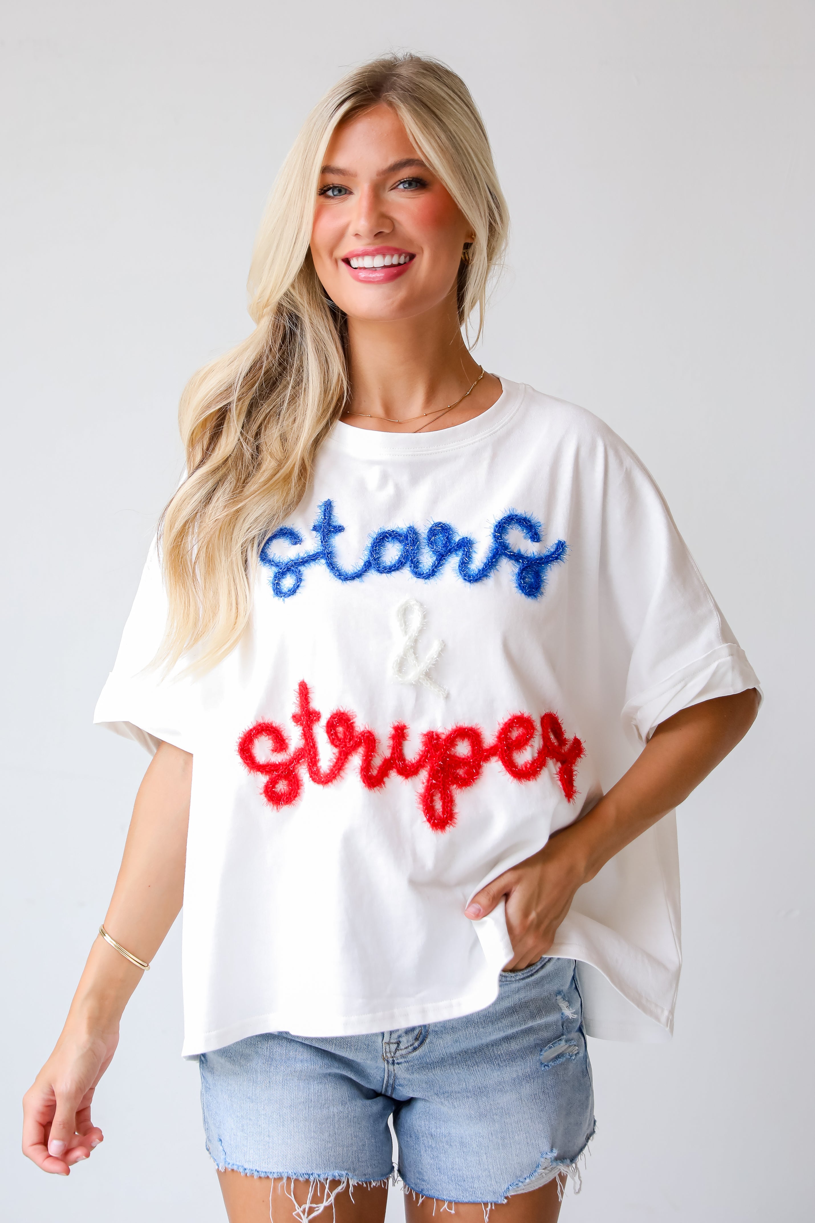 Stars &amp; Stripes Metallic Letter Tee