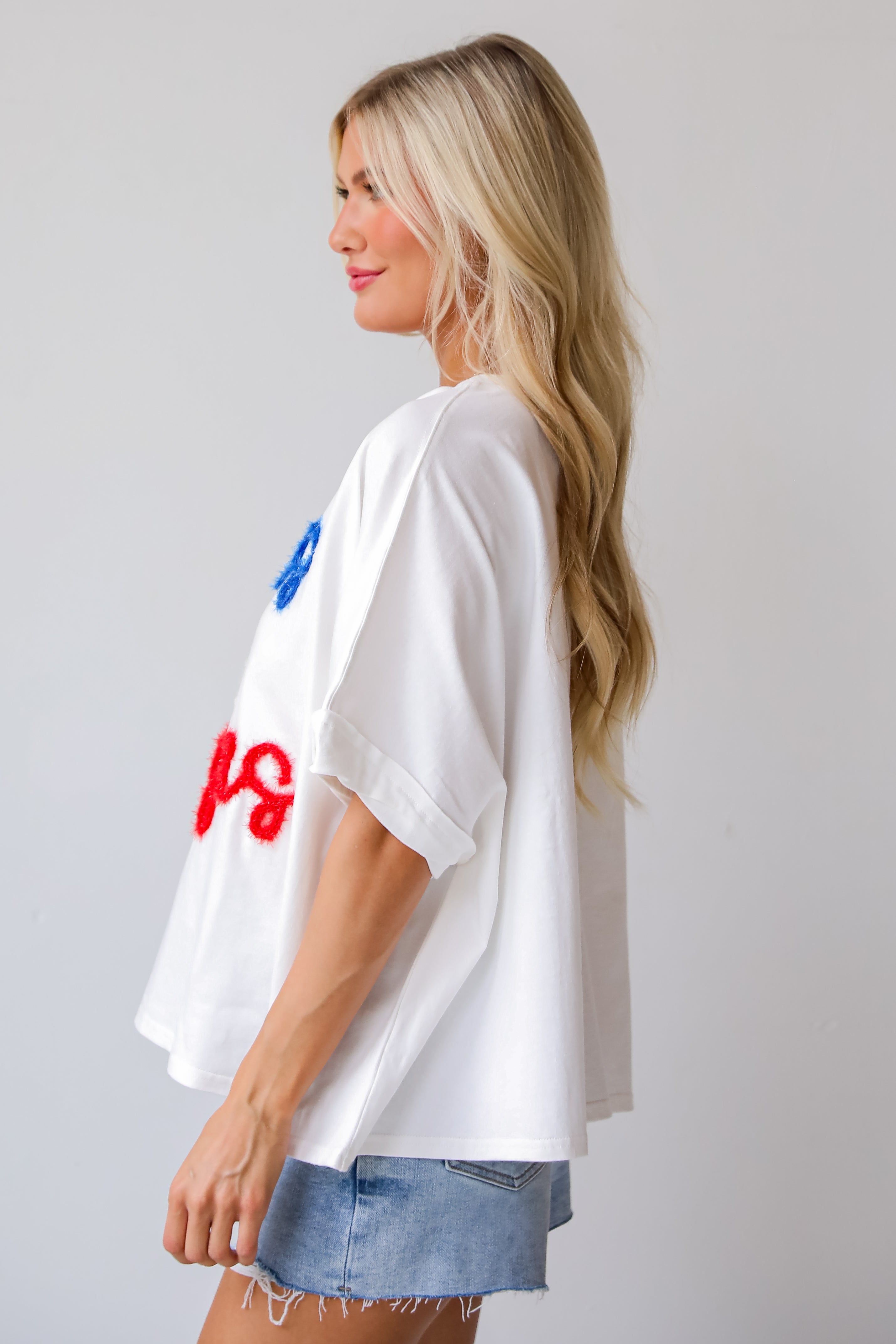 Stars &amp; Stripes Metallic Letter Tee