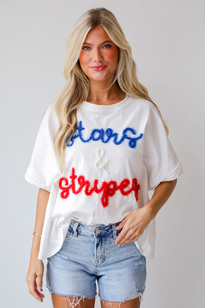 Stars &amp; Stripes Metallic Letter Tee