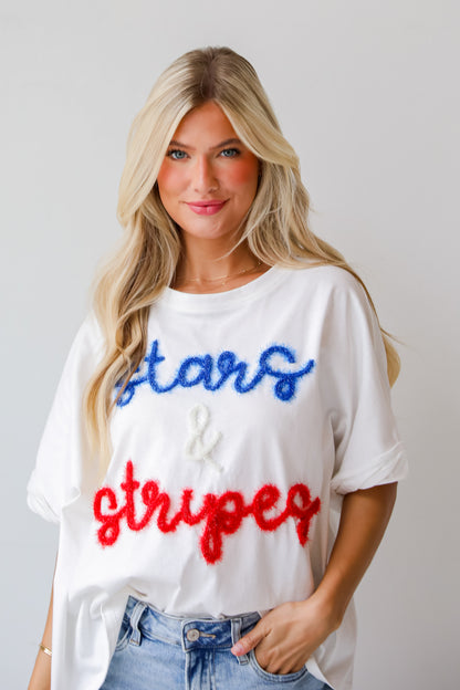 Stars &amp; Stripes Metallic Letter Tee