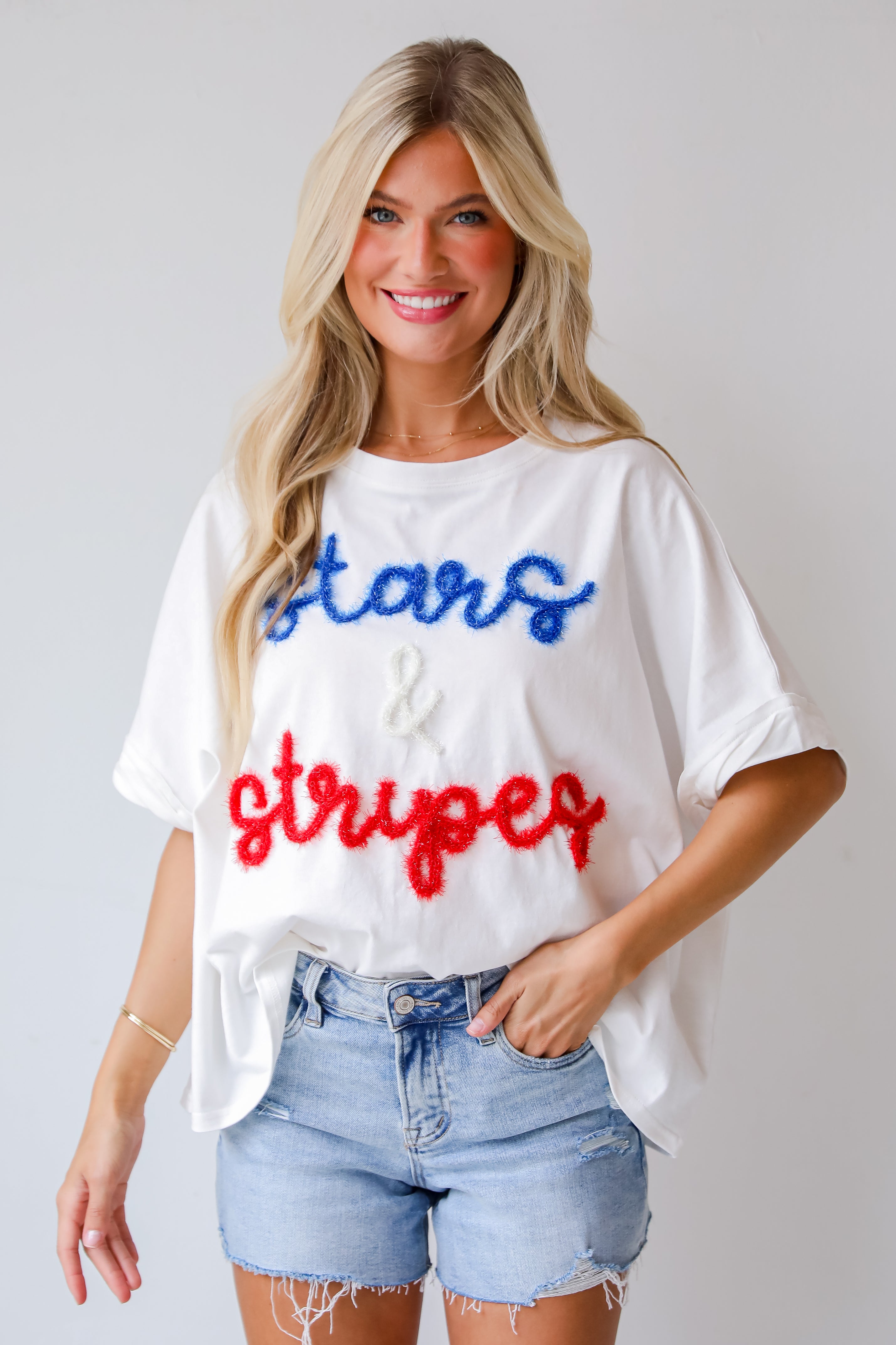 Stars &amp; Stripes Metallic Letter Tee