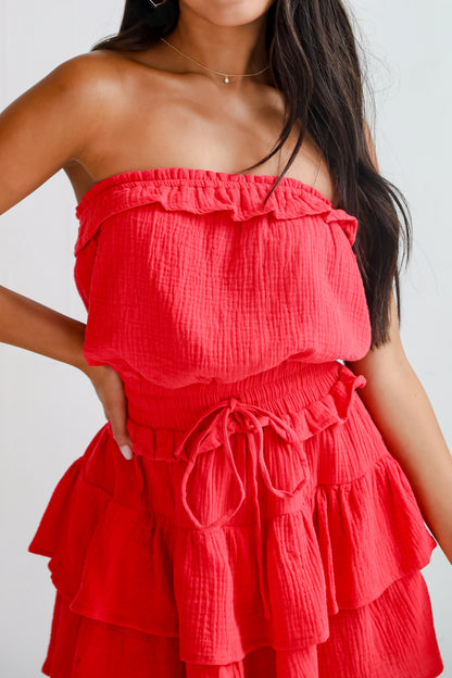 On The Sidelines Linen Strapless Mini Dress