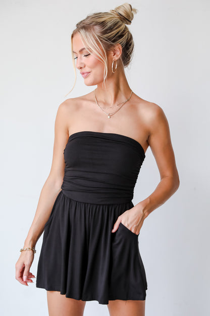 black Strapless Romper for women